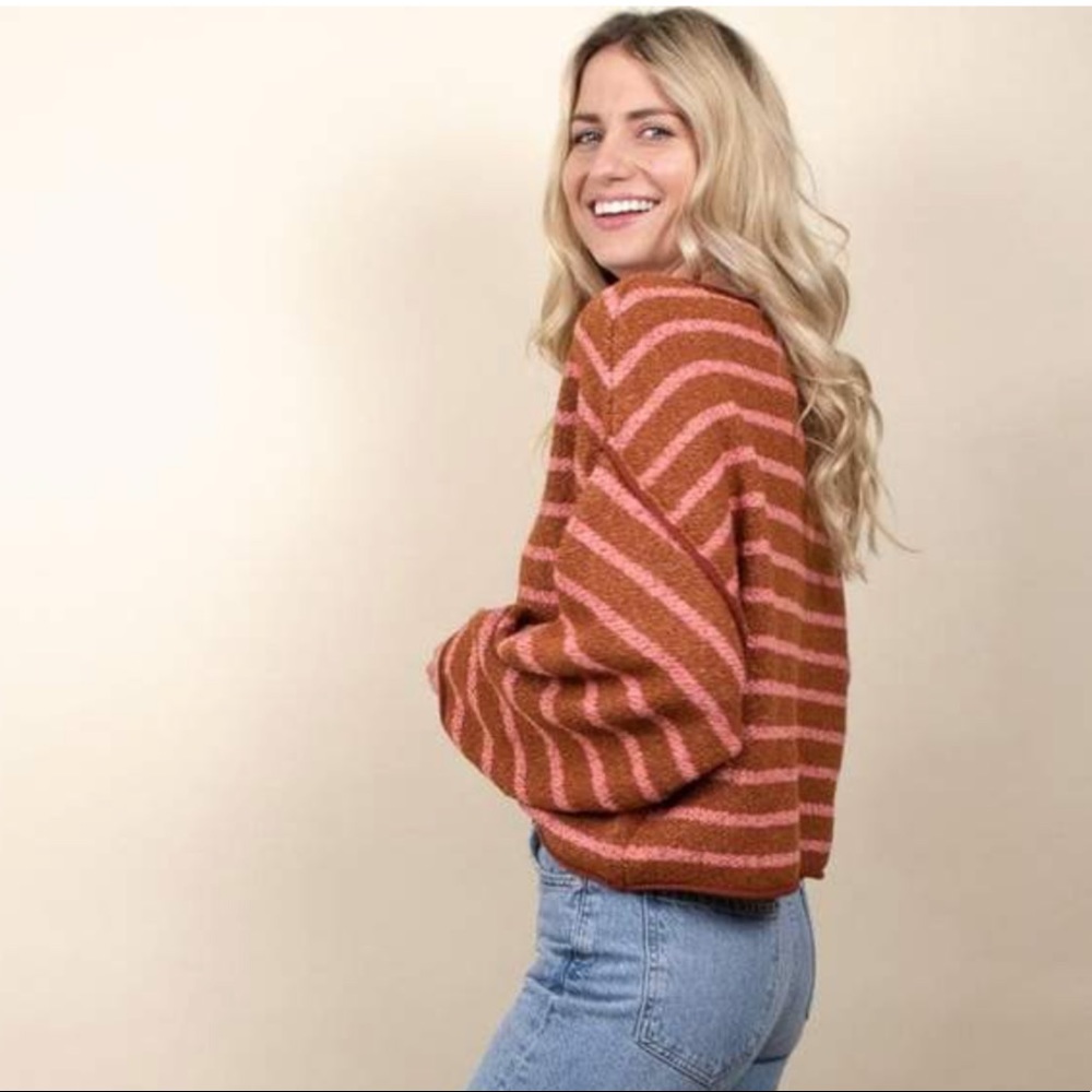 NWT Free People Bardot Stripe Sweater Z29-1 - Picture 6 of 6